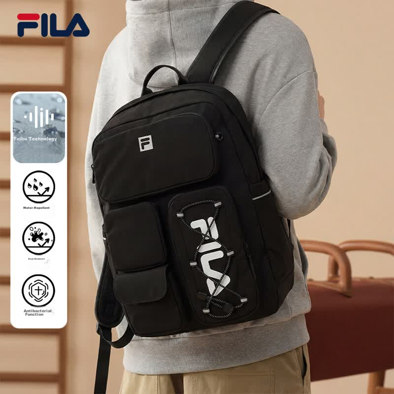 FILA Yi Yangqianxi Men's Multi-Pocket Gym Sports Daily Backpack Laptop School Bag