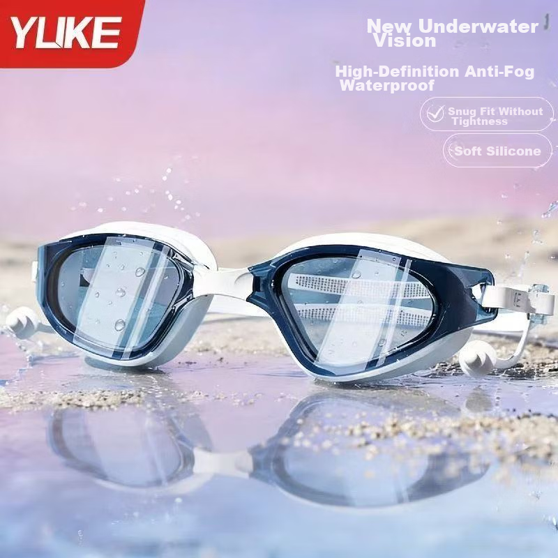 Yuke Swimming Goggles HD Waterproof Anti-Fog Transparent Professional Training Diving Glasses with Swim Cap Set for Men and Women 1