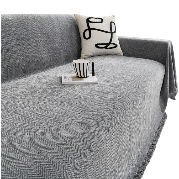 AVIVI Sofa Cover, Full Coverage Sofa Throw, Chenille Anti-Cat Scratch Sofa Slipcover, All Seasons, 180*380 Cm, Herringbone Pattern, Gray