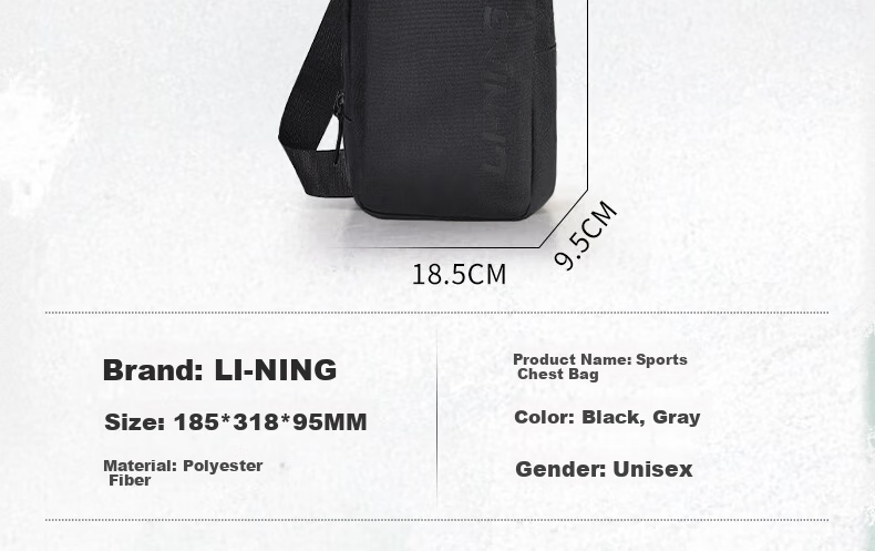 Li-Ning Men's Crossbody Bag Women's Sports Phone Bag Single Shoulder Bag Gray 19