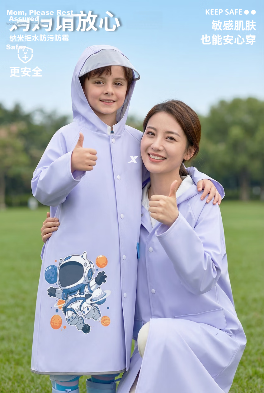 Xtep Kids Raincoat for 6-12 Years Old School Use Full Body Heavy Rain Protection with Backpack Cover 3XL Space Exploration Design 3