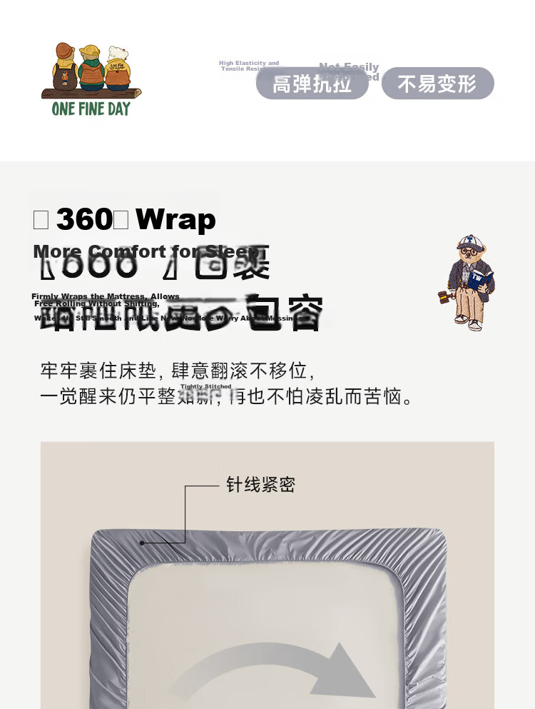 Teenie Weenie Bear Long Staple Cotton Fitted Sheet Single Pure Cotton Mattress Protector Dustproof Bed Sheet Cover 0.9m Bed Elegant Gray 8