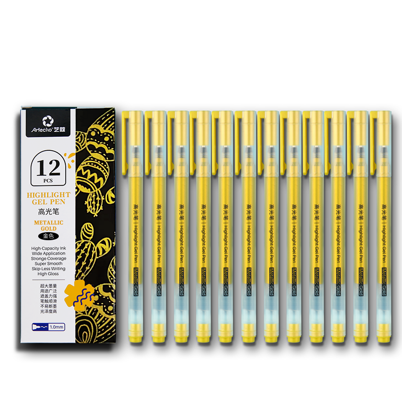 Mont Marte Highlighter Pens, Drawing Pencils for Art Students, Manga Pens, Drawing Pencils, Anime Design Pens, Yikou Series Gold 12 Pcs ATOD-CM0008 Art Sketching
