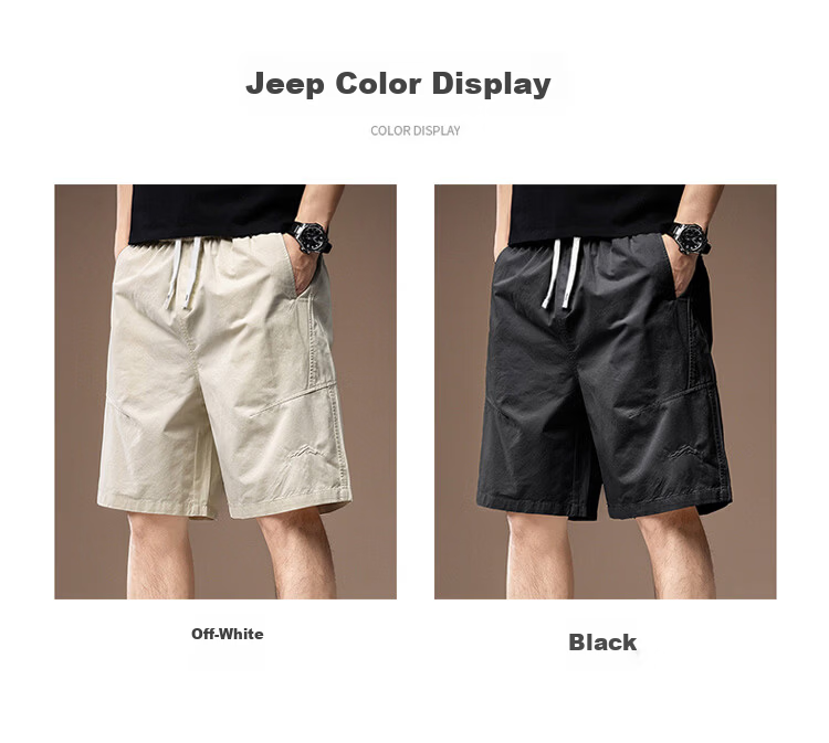JEEP Men's Summer Cotton Thin Casual Shorts Workwear Five-Point Pants Off-White 3XL 6