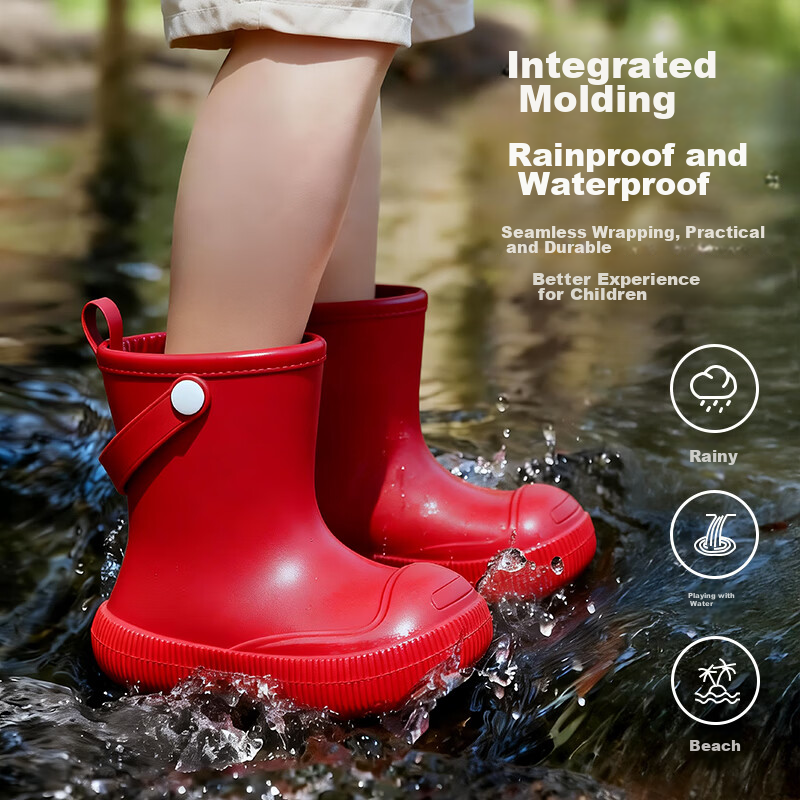 Afunoti Kids Rain Boots Boys Girls Waterproof Non-slip Toddler Rain Shoes Pink Size 31-32