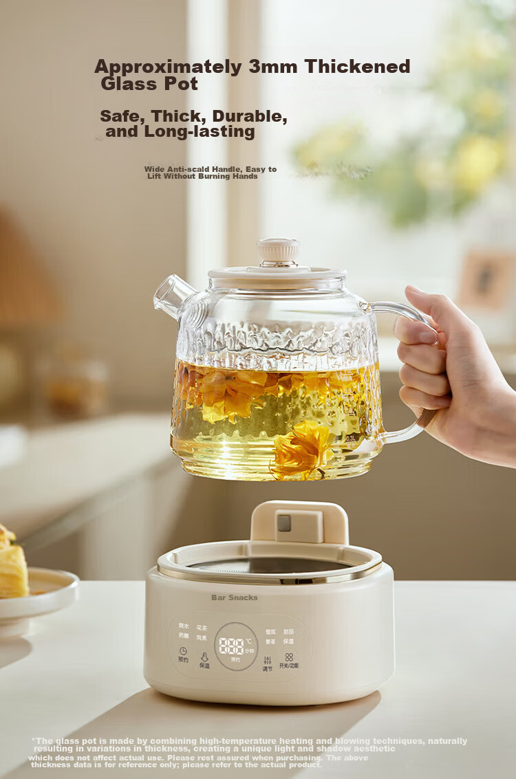 Bear Full Glass Health Pot Thermostatic Kettle YSH-P10Q7 Multifunctional Office Tea Kettle Flower Tea Pot Health Cup 24h Insulation 1L 5