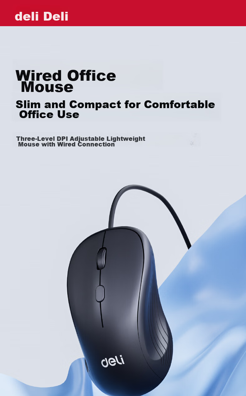 Deli Wired Mouse Office Mouse Laptop Desktop Mouse Business Portable Black LN10 2