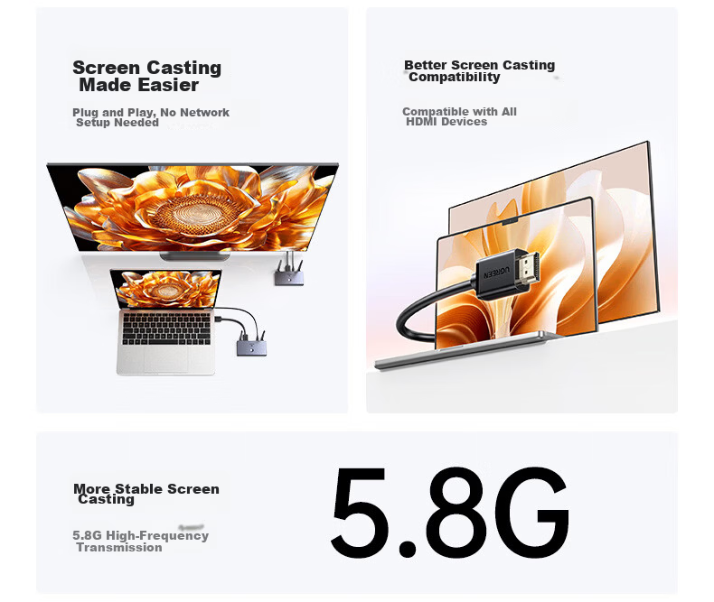 Ugreen HDMI Wireless Screen Mirroring Device HD Conference Multi-Receiver Compatible with Laptop Desktop TV Projector 100m Transmission Single Receiver 75532 4