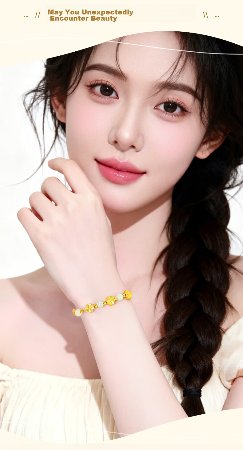 Lao Feng Xiang 2026 New Pure Gold Four-Leaf Clover Bracelet for Women Birthday Anniversary Gift for Girlfriend Wife 3