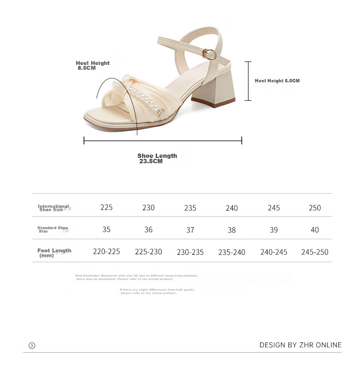 ZHR Women's Chunky Heel Sandals Summer 2026 New High Heels French Style Pearl Dress Shoes JF595 Beige Size 38 7