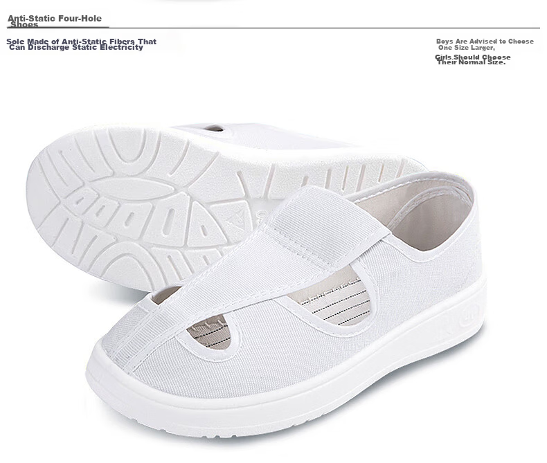 Mulang Anti-Static Dust-Free Four-Hole Shoes Thickened Soft Sole Dustproof Breathable Electronic Factory Workshop Protective Shoes Laboratory Unisex Work Shoes White PU Sole Four-Hole Shoes Size 46 16