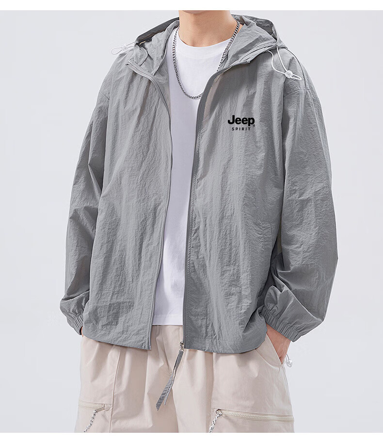 JEEP SPIRIT Men's Summer New Ice Silk Lightweight Sun Protection Jacket Large Size Men's Clothing Coat ZH7777 Cement Gray 3XL 17