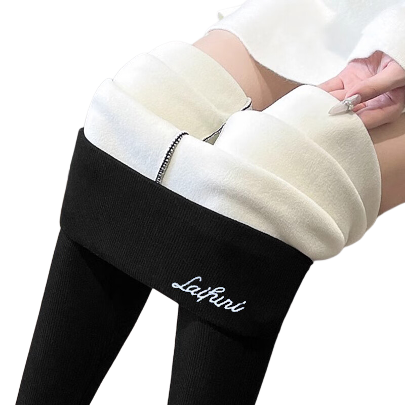 LangSha Women's Leggings, Striped Autumn And Winter Lambswool Thickened Outer Wear, High-Waisted Tummy Control Slimming Ribbed Cotton Pants, Tight-Fitting Thermal Underwear