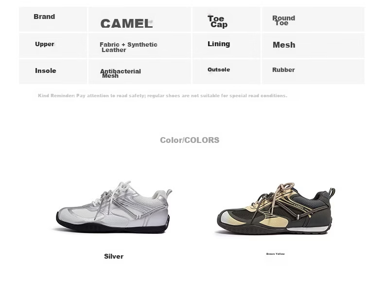 CAMEL Wang Junkai Edition Crescent Moon Trainer 4th Gen Women's Retro Racing Shoes L26A548053 Silver Size 36 34