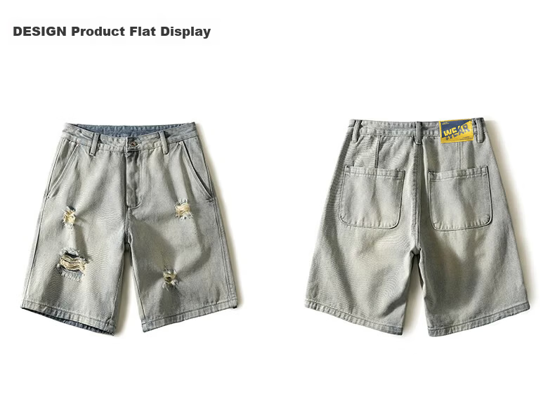 JEEP SPIRIT Men's Trendy Ripped Denim Shorts Vintage Washed American Style Casual Five-Point Pants 5
