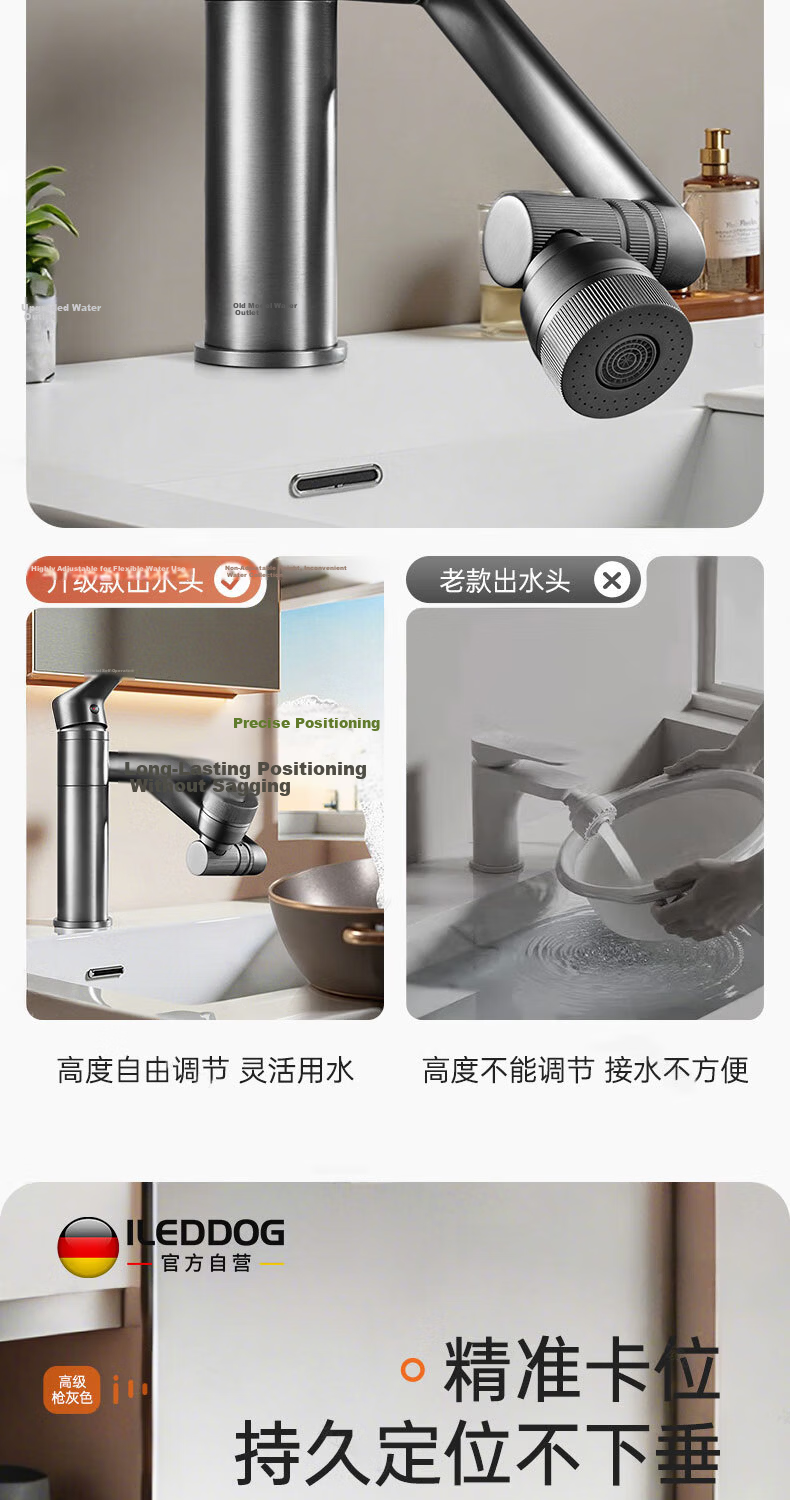 ILeddog Seiko All-Copper Basin Faucet Bathroom Sink Mixer Tap Hot and Cold Water Swivel ZCMLT 7