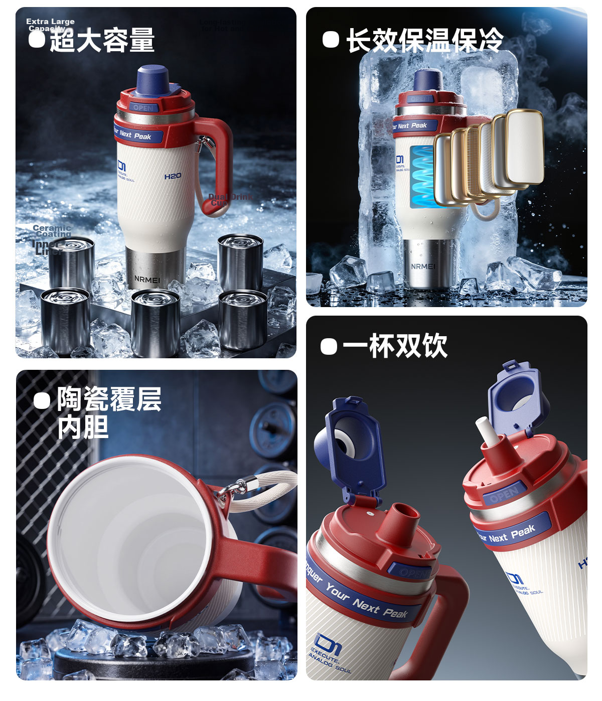 NRMEi Ice King Thermal Insulated Large Capacity Water Bottle Men's Giant Ceramic Liner Car Straw Cup 4