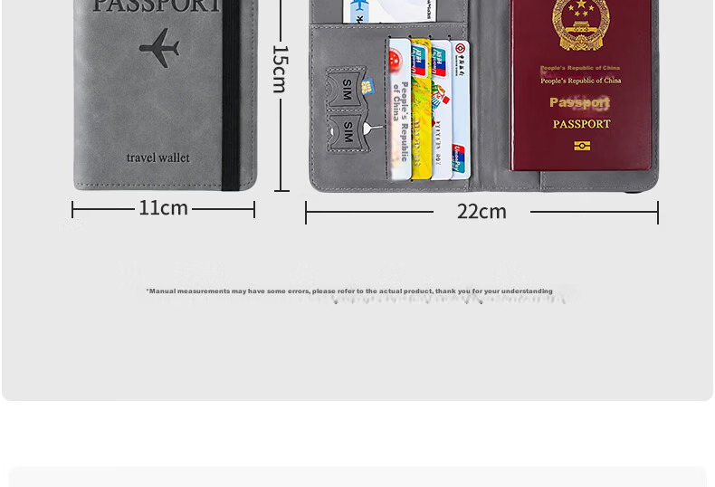 JOYTOUR Passport Holder Storage Wallet Anti-Theft Card Protection Case Coin Purse Bank Card Holder Portable Travel Gray 4