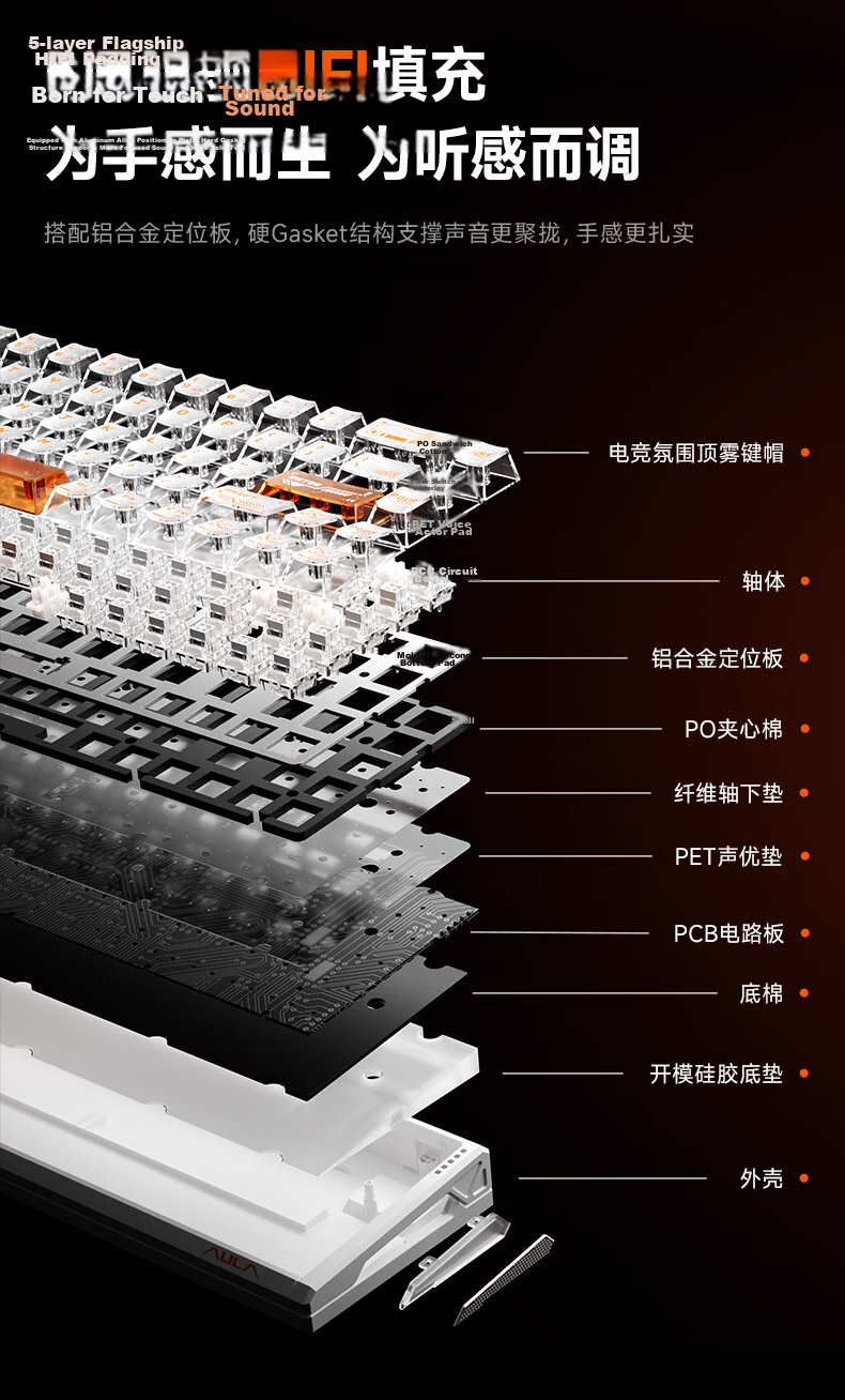 AULA F68RX Magnetic Axis Mechanical Wired Gaming Keyboard Customizable 68-Key Layout FPS Dual-Drive F68RX Ink Black Titanium Switches [Moderate and Slightly Muffled] 7