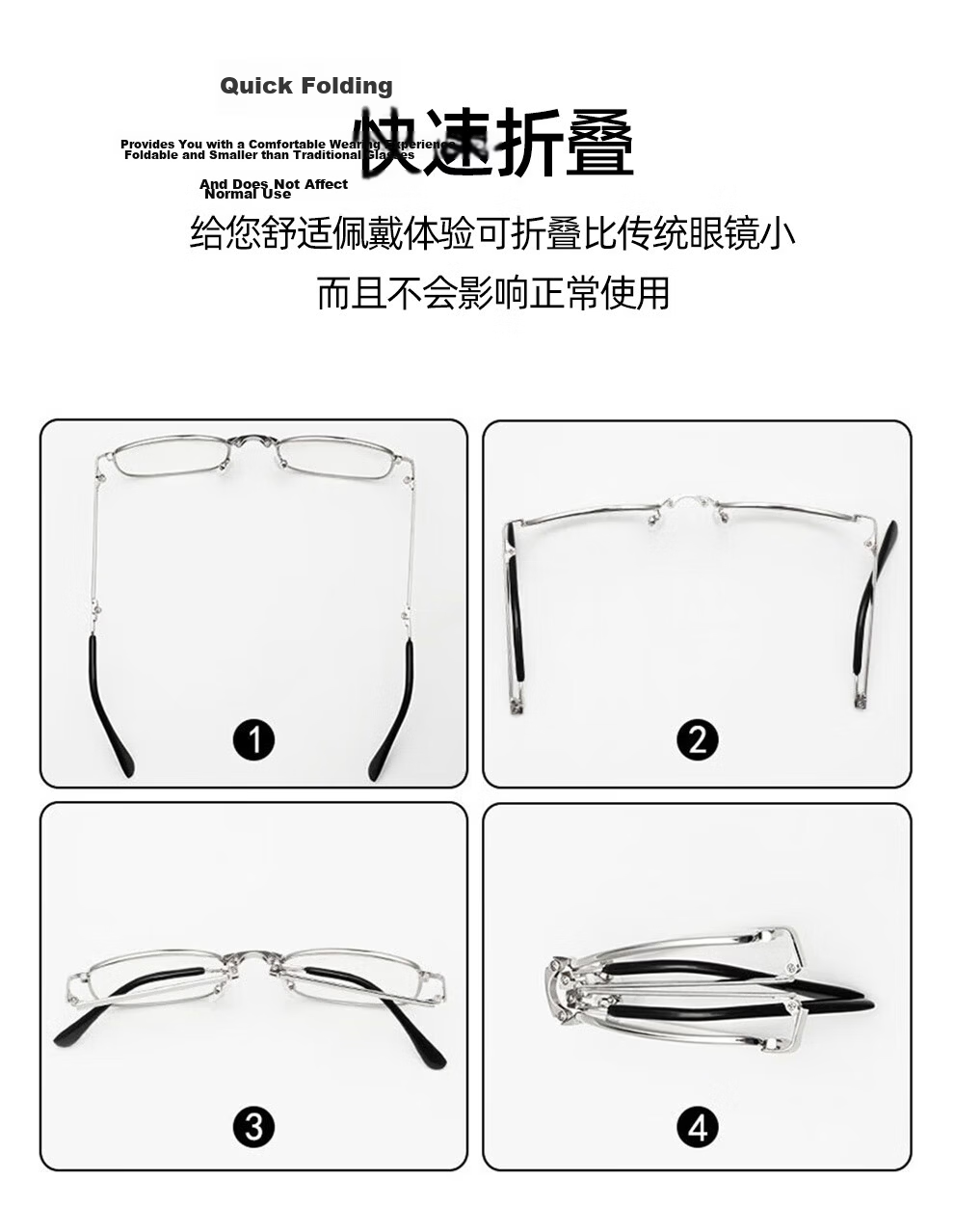 BoshiZhe Folding Reading Glasses for Men and Women, Official Genuine High-Definition, Silver, +4.00 Diopter, Model 8020 5