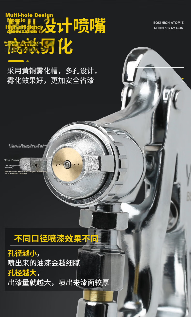 BOSI BS531853 3.0 Upper Cup Pneumatic High Atomization Mini Paint Spray Gun for Furniture and Automotive Use 4