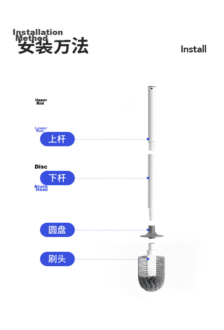 LYNN Toilet Brush Set Long Handle Luxury Style Splash-Proof No Dead Angle Cleaning Bathroom Brush 12
