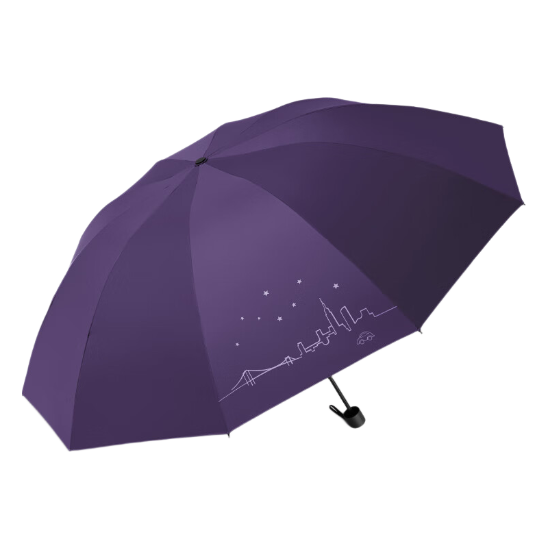 Tiantangshan Double-Person Umbrella, Three-Fold, Sun And Rain Protection, 10-Rib Reinforced Windproof Large Umbrella, Starry Night Purple
