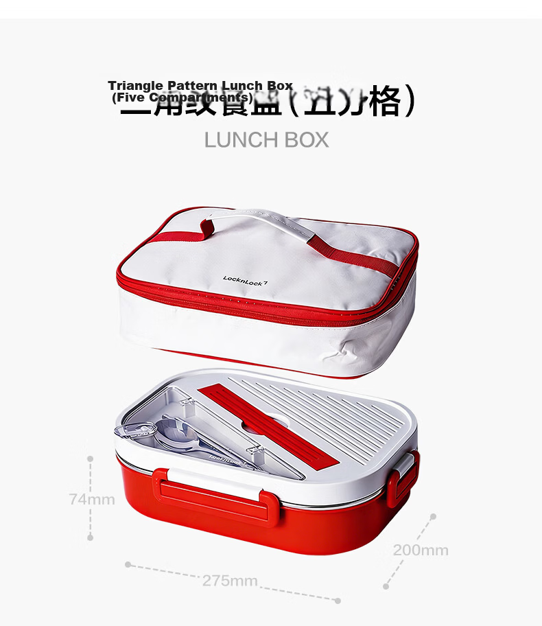 LOCK&LOCK Diamond Pattern Large Capacity Stainless Steel 5-Compartment Lunch Box 1.5L Gray with Free Lunch Bag 11