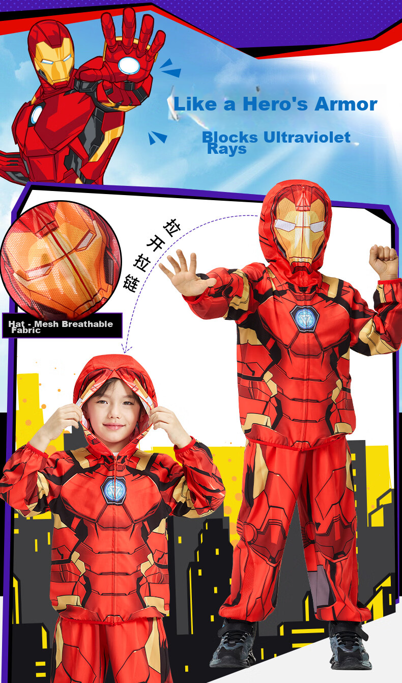 Disney 2026 New Iron Man Summer Boys' Sun Protection Jacket Breathable Cooling Travel Shirt 140CM Children's Day Gift 3
