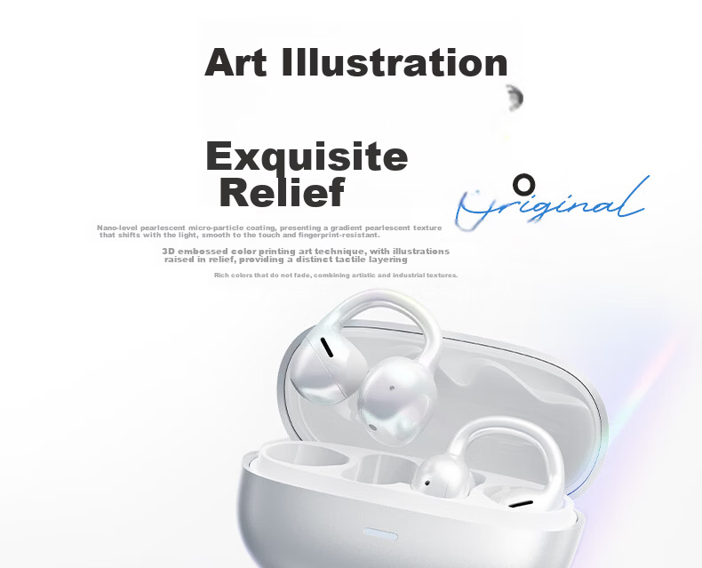 Moxin [Zero Sensation Wear | True AI Interaction] Clip-on Noise Cancelling Bluetooth Earphones Open-type True Wireless Long Battery Life Sports Gaming Call Compatible with Apple Huawei White 7