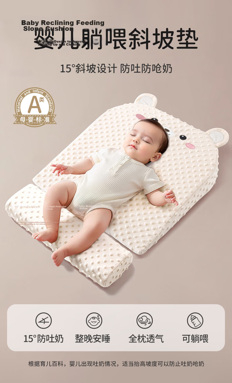 Ipoosi Anti-Spit-Up Inclined Pillow Baby Nursing Breathable Slope Cushion Newborn Anti-Choke Milk Reflux Feeding Sleeping Aid 1
