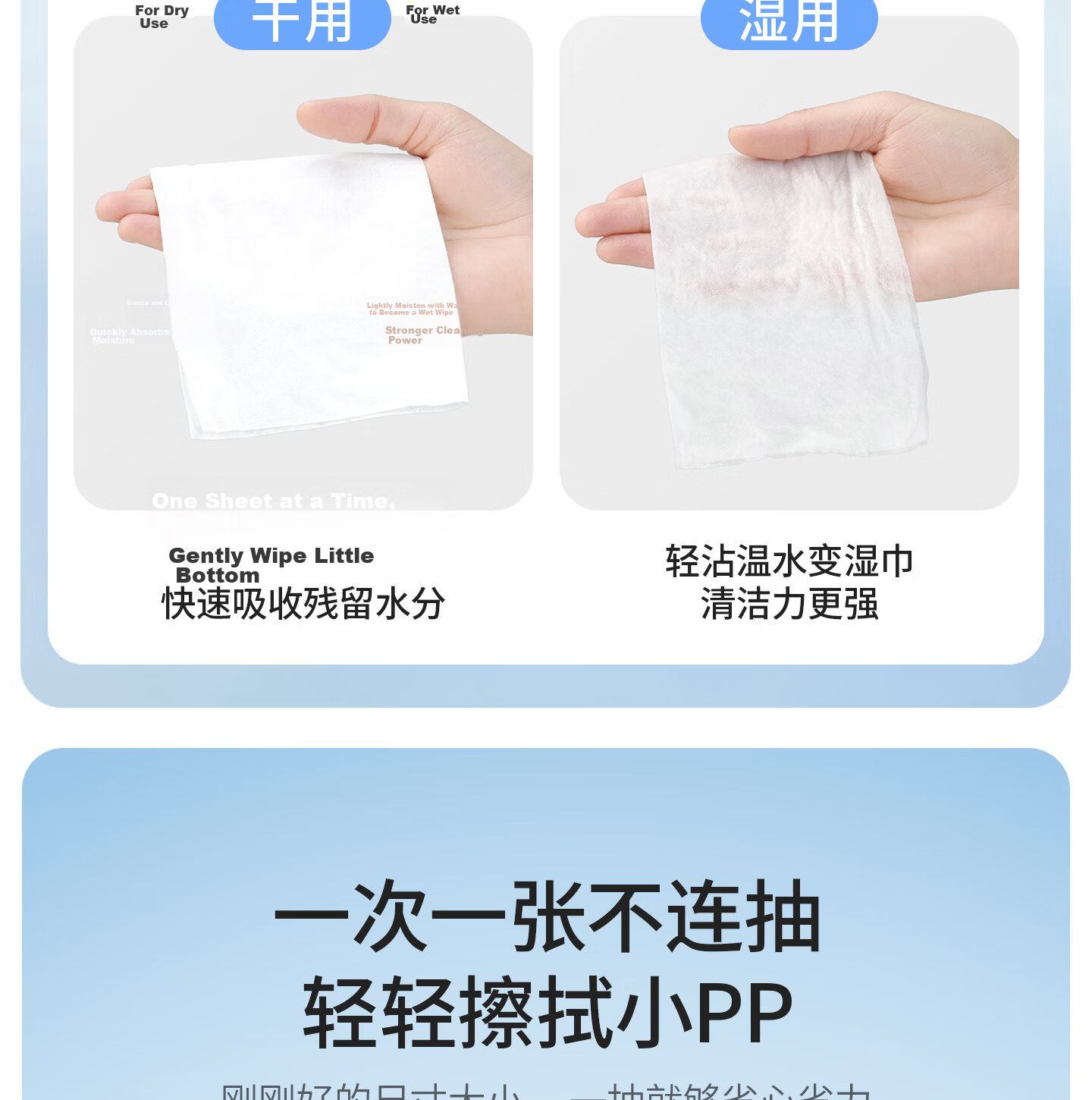 MINISO Cotton Series Facial Cleansing Wipes Baby Soft Cotton Disposable Thickened 80pcs*3 Packs 20x20cm 60g/m² 7