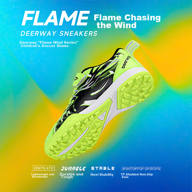 DEERWAY Kids Soccer Shoes TF Turf Studs for Boys Ages 6-12, Youth Training and Match Football Shoes, Fluorescent Green, Size 33