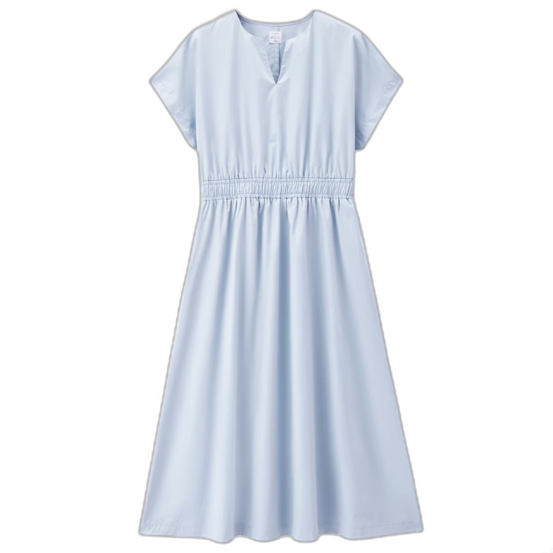 Giordano Minimalist Style Women's Summer New Pure Cotton Elastic Waist V-Neck Short Sleeve Dress 05466343