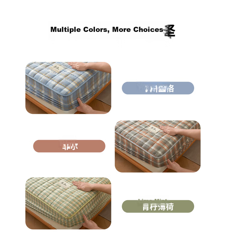 Yalu A-Class Original Cotton Thickened Mattress Protector Single Piece Non-Slip Dustproof Bed Cover Glacier Blue Plaid 180*200cm 16