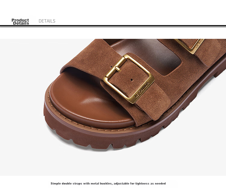 Larsdan Summer New Round Toe Thick Sole Beach Casual Double Strap Birkenstock Sandals Women 32401 Cinnamon Brown BRS 38 10