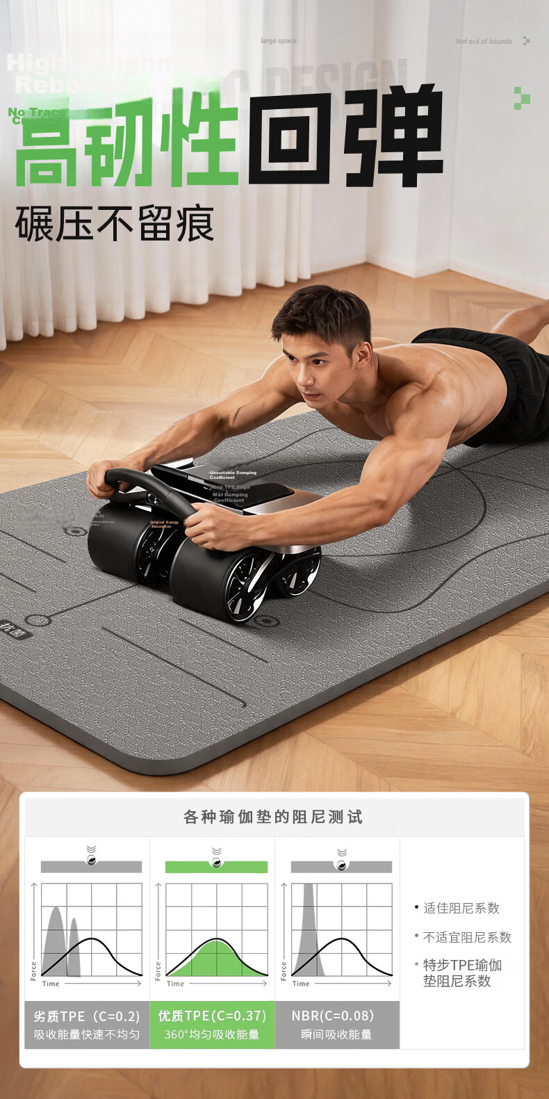 XTEP Antibacterial Yoga Mat Fitness Mat TPE Non-Slip Thickened Extra Wide Extra Long 185*80cm Unisex Exercise Mat for Home Use 20