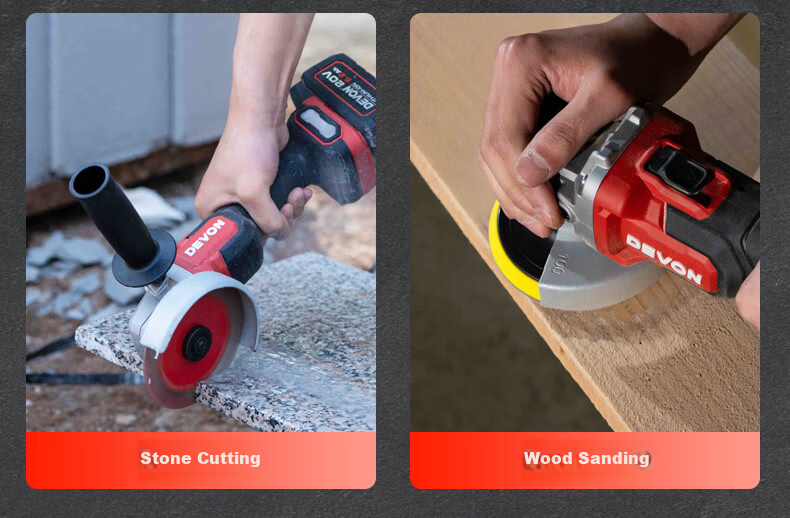 Devon 20V Lithium Battery Cordless Angle Grinder Brushless High-Speed Variable Speed Cutting and Grinding Machine 2908 Single Battery 5.0 Fast Charger 6