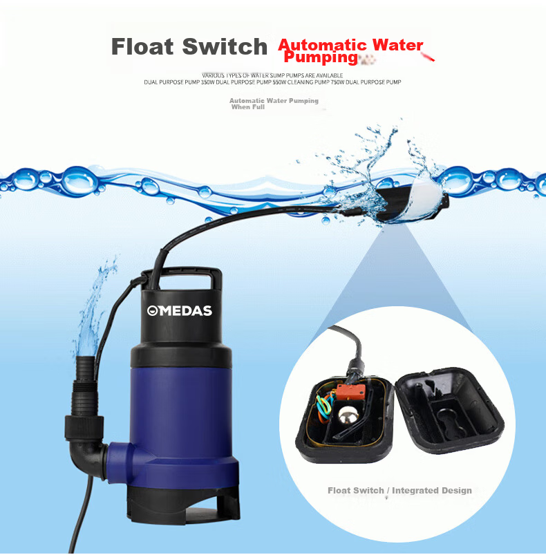 Medas Automatic Dual-Use Sewage and Clean Water Pump 220V High Lift High Flow Submersible Pump for Home and Rural Irrigation 12