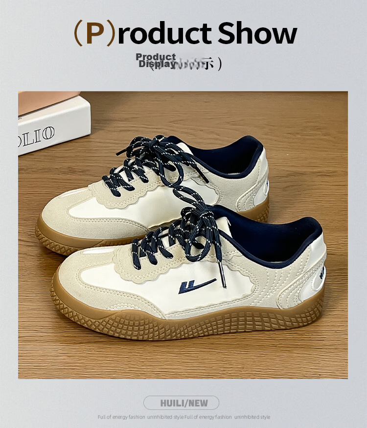 Warrior Training Shoes Versatile College Style Women's Fashion White Sneakers 818 Beige/Grey/Dark Blue Size 35 19