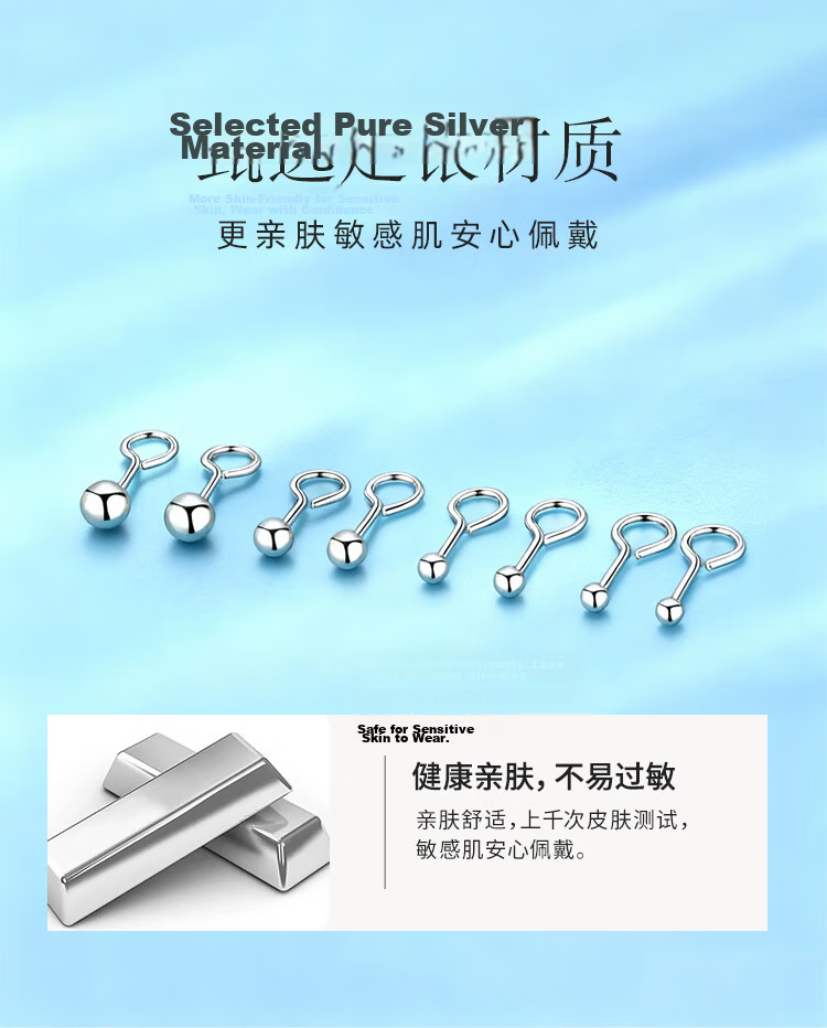 Jinliufu Auspicious 990 Pure Silver Round Bead Earrings for Women Simple Sterling Silver Hypoallergenic Studs Gift for Girlfriend on Qixi Festival 8