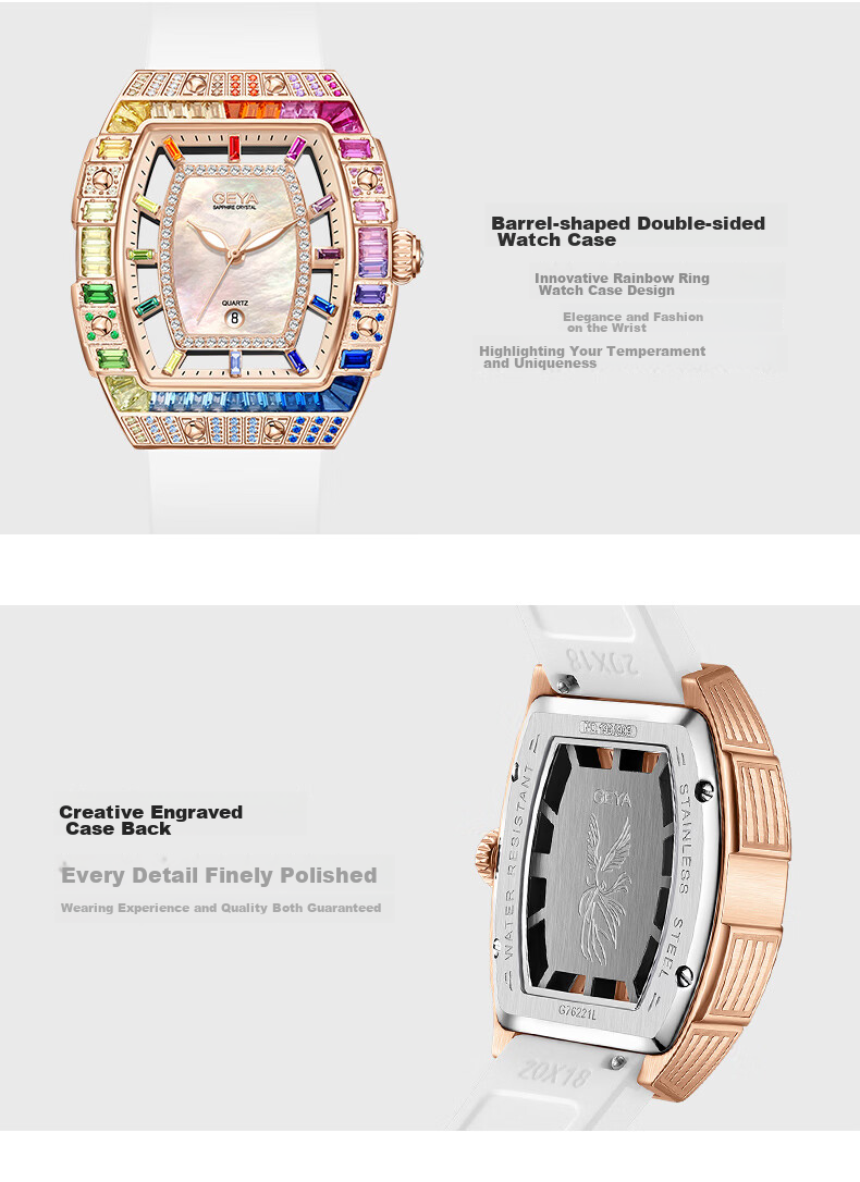 GEYA Women's Luxury Colorful Diamond Waterproof Quartz Watch Birthday Gift for Women 12