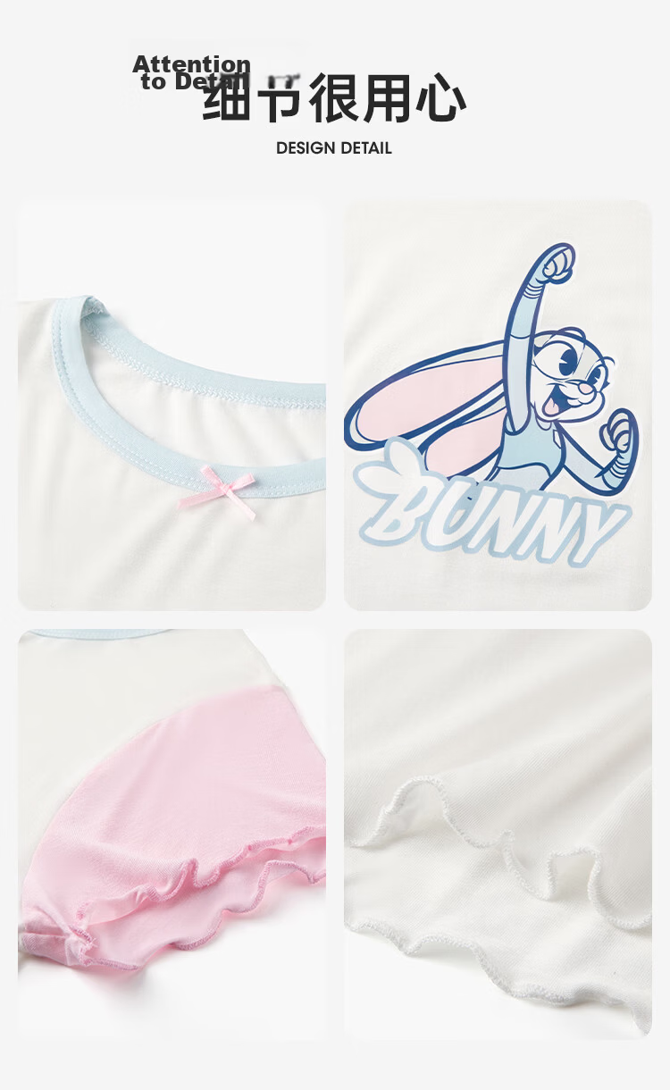 Disney Kids Modal Summer Thin Short Sleeve Nightdress Rabbit Police Girl Homewear Blue 130 20