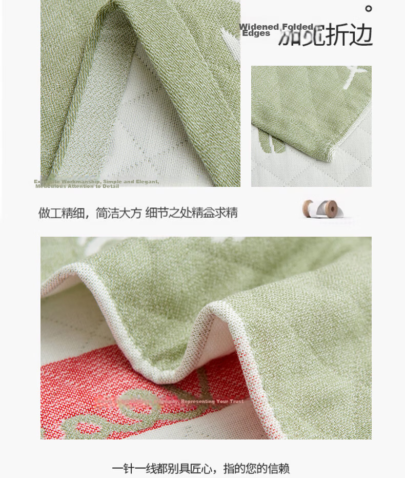 Hongdou Thickened Pillow Towel Three-Layer Gauze Anti-Slip Breathable Pillowcase Home Pillow Cover 52*78cm Summer Banana-Green 13