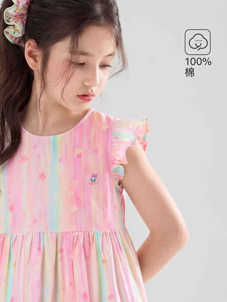 Disney Girls' Summer Cotton Floral Dress Lightweight Princess Dress for Older Children 1A061 Pink Size 160 4