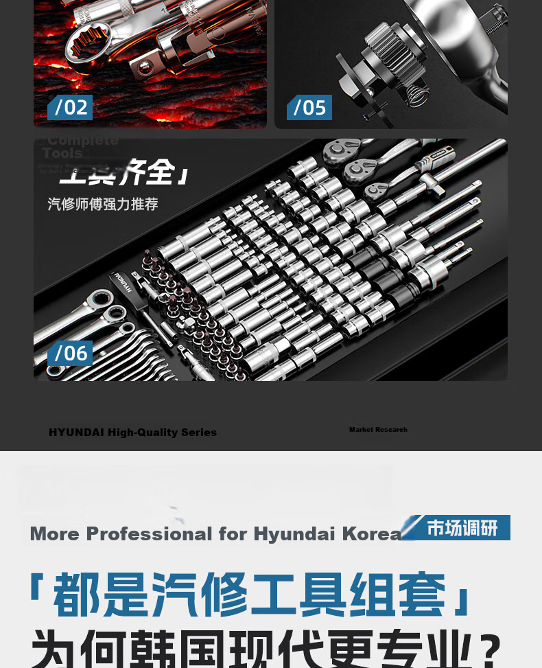 HYUNDAI Socket Set Ratchet Wrench Small Medium Large Repair Auto Mechanic Tool Kit Complete Set 3