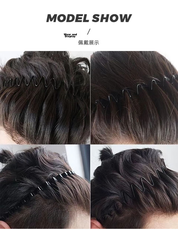 Banjeni Men's High Crown Hair Clip Headband Wide Daily Wear Large Sports Invisible Teeth Back Hair Fragment Non-Tightening 7