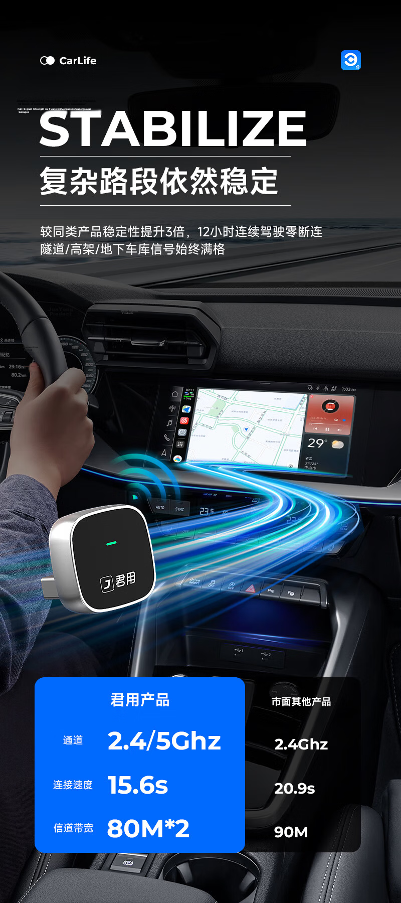 JunYong Baidu Wireless CarLife Compatible with OPPO Honor Vivo Xiaomi Samsung Android Car Connectivity Box [M6] 14