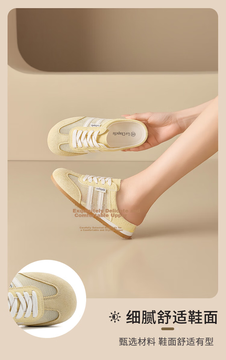 La Chapelle Women's Mesh Breathable Toe-Covered Half-Slip Casual Sneakers 939 Yellow Size 40 7