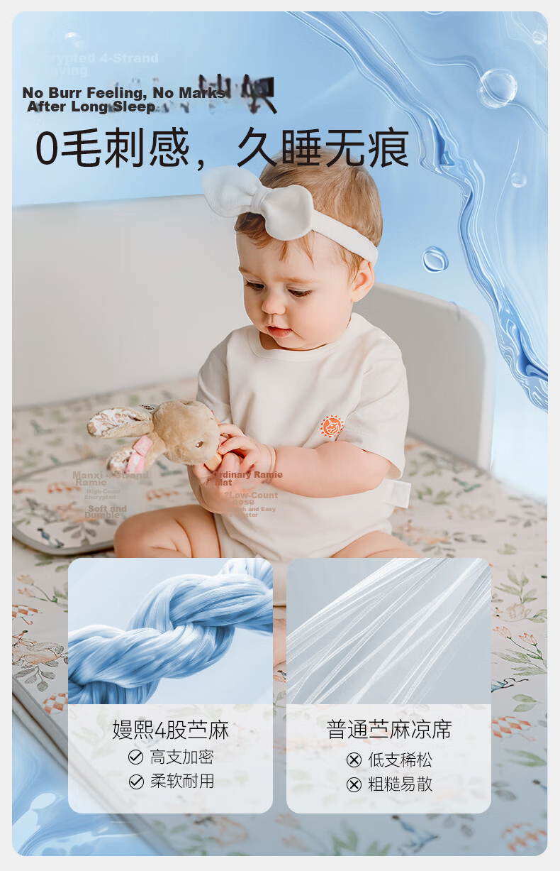 EMXEE Baby Cooling Mat A-Class Ramie Infant Newborn Special Children's Cooling Mat Kindergarten Mat 120×65cm 15